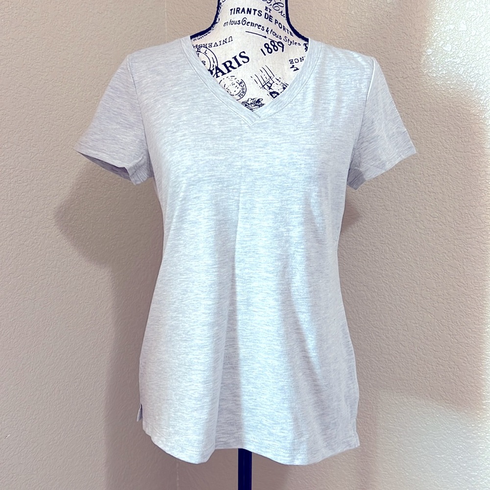 Charter Club Casual V-Neck Dove Gray Cotton Blend T-shirt